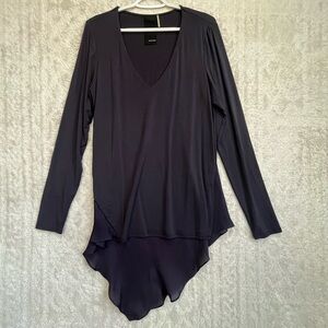 Heather Black Asymmetrical Modal Silk Top Sz M Long Sleeve Artsy